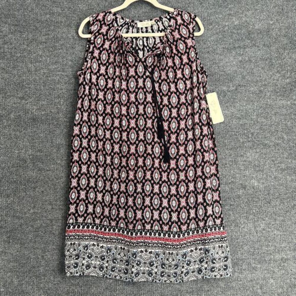 RD Style Womens Sleeveless Shift Dress Size S Navy Red Mixed Print Viscose New